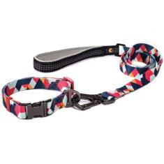 Imagem de Coleira (Fivela Metal) E Guia Para Cachorro Madog Triângulos