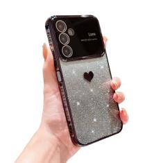 Imagem de phylla Capa de celular para Samsung Galaxy A25 5g 6,5 polegadas com coração brilhante gradiente de luxo, revestimento fino, transparente com padrão lateral de amor, macio, à prova de choque, protetor