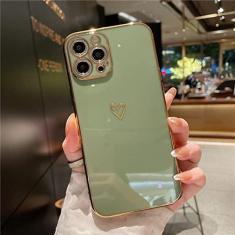 Imagem de Estojo macio à prova de choque para celular Plating Love Heart para iPhone 14 13 12 11 Pro Max X XR XS 7 8 Plus SE 3 Lens Camera Protective Cover, Light Green, For Iphone 14