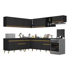 Imagem de Armário de Cozinha Completa de Canto Veneza Multimóveis V2068 Preto/dourado