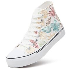 Imagem de ZGR Tênis feminino de lona de cano alto, preto e branco, bordado de lona, tênis moderno casual, Bordado, 35