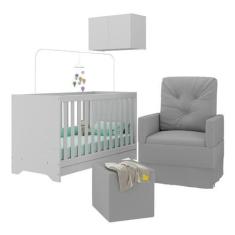 Imagem de Berço 3 em 1 com Colchão Poltrona Puff e Armário Aéreo 2 Portas Multimóveis Mp4166 Branco/cinza