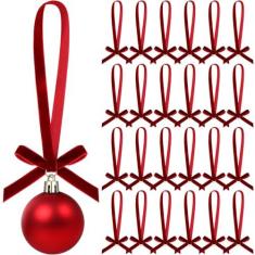 Imagem de Cinnvoice 24 peças de mini ganchos de veludo, de Natal, enfeites de fita de veludo, para árvore de Natal, artesanato rústico, laços de presente, ornamentos vintage para pendurar em casa, decoração de