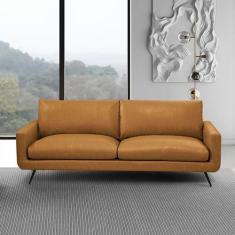 Imagem de Sofá Decorativo 3 Lugares Paloma 223cm Sala de Estar Pés em Aço Couro 