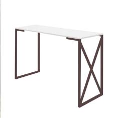 Imagem de Mesa Escrivaninha 90cm Bex Home Office Industrial Consultório Ferro Marrom MDF Branco - Ahz Móveis