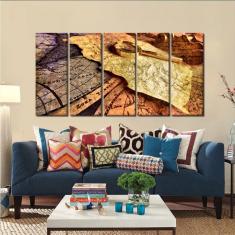 Imagem de Quadro Decorativo Mapa Mundi Vintage 140x65 em tecido 5 peças