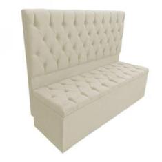 Imagem de Cabeceira Com Calçadeira Baú Casal 140cm Nicole Suede Bege