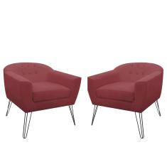 Imagem de Kit Poltrona Decorativa Jolly Pés Aramado Suede Bordô - DS Estofados