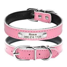 Imagem de Etiqueta De Identificação Personalizada Gravada Com Nome Coleiras Para Gatos Em Couro PU Coleiras Personalizadas Ajustáveis ​​para Gatos Suprimentos Para Gatos,Rosa,M 32-39 CM
