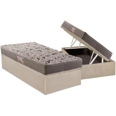 Imagem de Cama Box Baú Solteiro: Colchão Espuma Herval AG65 Fort Black Firme Pillow Top + Base crc Suede Clean(88x188)