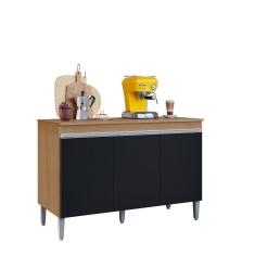 Imagem de Balcão De Cozinha Manu + Tampo 120cm Cor Amêndoa/Preto - Ajl Móveis