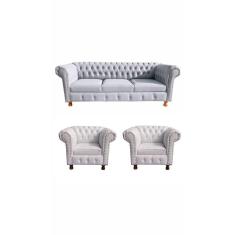 Imagem de 1 Sofá 2M + 2 Poltronas Chesterfield Luiz XV Corano Branco / barbearia, salão de beleza, casa , decoração, recepção