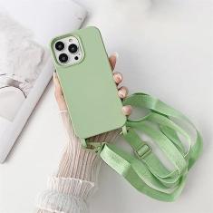 Imagem de Estojo macio de silicone líquido para cordão transversal de luxo para iPhone 13 12 Mini 11 Pro XR X XS Max 7 8 plus SE 2020 Capa para alça de ombro, verde, para iPhone 8 Plus
