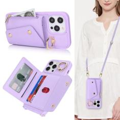Imagem de Lipvina Capa para iPhone 14 Pro Max com suporte para cartão e alça - Bolso com zíper, alça transversal, suporte para cartão de crédito, anel de suporte, linda capa carteira de telefone para mulheres