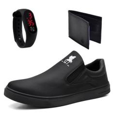 Imagem de Kit Tênis Slip On Hfas Shoes Elástico Lateral Sola Reta com Carteira e
