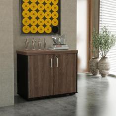 Imagem de Balcao Tamburato Executivo Com 2 Portas Artany Cor Charuto Com Preto