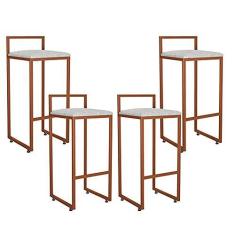 Imagem de Kit 04 Banquetas Alta Para Cozinha Sala de Jantar Hanna L02 Bronze Linho Cinza - Lyam Decor