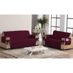 Imagem de Manta de Sofa 2 e 3 Lugares Vinho Laço e Porta Controle