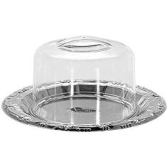Imagem de Prato para Queijo de Aço Inox com Tampa Acrilico diâmetro 19cms - Viel