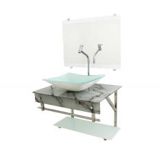 Imagem de Gabinete De Vidro Inox Com Cuba Retangular Mármore 