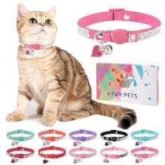 Imagem de DILLYBUD Coleira de gato de strass com sino, coleira de gato de diamante com fivela de segurança liberação rápida para meninas, meninos, gatinhos pequenos, filhotes de animais de estimação, coleiras