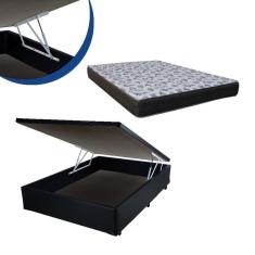 Imagem de Cama Box Baú Casal Colchão Espuma D33 Bordado + Box Preto
