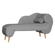 Imagem de Recamier Decorativo Divã Melissa Lado Esquerdo Linho Cinza Pés Madeira