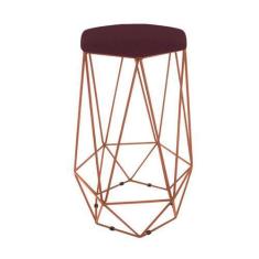 Imagem de Banqueta Aramado Hexagonal Base Bronze Suede Bordô - Maitê Moda Casa, 