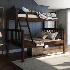 Imagem de Beliche Com Cama De Casal Castanho Escuro Madeira Pinus - Saraiva