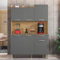 Imagem de Armário de Cozinha Completa Genova 6 Portas 1 Gaveta Freijó / Grafite