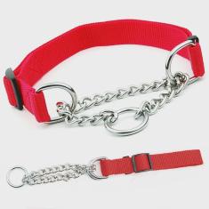 Imagem de Coleira Guia Nylon 2.5cm Ajustavel Corrente Elo Torcido Aço Cachorro Pet Caes Grande Porte Enforcador Adestramento Treinamento Resistente