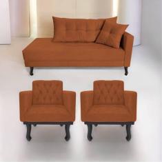 Imagem de Kit Diva Recamier Azura 140cm Lado Direito e 02 Poltronas Classic Suede Terracota