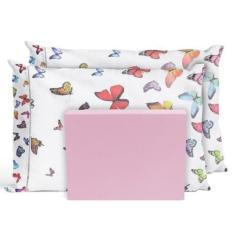 Imagem de Jogo De Lençol Cama Queen 3 Peças Percal Borboletas Rosa - Casa Home