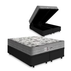 Imagem de Cama Box Baú Casal Bipartido - Tecido Sintético Preto Colchão De Molas Ensacadas - Probel - Evolution