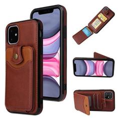 Imagem de Estojo de cartões de couro de luxo para iPhone 13 12 Mini 11 Pro X XS Max XR SE 2020 7 8 6 6s Plus Porta-cartão de carteira Bolsas de capa de telefone, castanho-avermelhado, para iPhone 6S