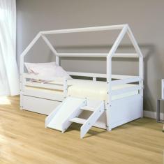Imagem de Bicama Casinha Solteiro Slim Rb Com Kit Escada/escorregador Grade De Proteção Branco Housin