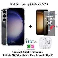 Imagem de Kit Película Privacidade 3D + Capa Transparente + Fone de Ouvido Samsu