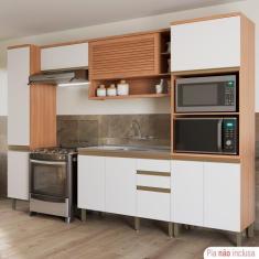 Imagem de Cozinha Completa Macadâmia 9 Portas 3 Gavetas Freijó/Branco - Thela