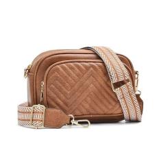 Imagem de ERCOXIS Bolsa tiracolo acolchoada para mulheres, pequenas bolsas de ombro de couro vegano com duas alças, Marrom