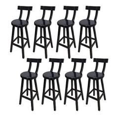 Imagem de Conjunto 8 Bancos Altos Girafa Com Encosto Em Madeira De Lei Maciça - Preto