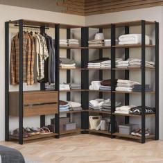 Imagem de Guarda-roupa Closet Modulado Valencia 2 Gavetas 337cm Rustic/preto Madesa 05