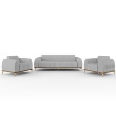 Imagem de Kit Sofá 2 Lugares 150cm Com 2 Poltronas Molino Pés D'ouro D02 Linho C