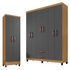 Imagem de Guarda Roupa Casal Modena 6 Portas e Armário Multiuso Egito Carvalho Americano Grafite - Incorplac