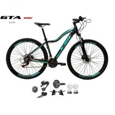 Imagem de Bicicleta Aro 29 Ksw Mwza Feminina Kit 2x9 Gta Sunrun Disco K7 11/36 Pedivela 24/38d Com Trava - Preto/azul Tam.17