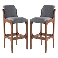 Imagem de Kit 2 Banquetas Alta Irlanda 45 x 101 Cm Madeira Maciça Imbuia Linho Cinza L55 - RMI