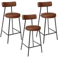 Imagem de Kit 03 Banquetas Baixa Para Cozinha Sala De Jantar Bancada Milão L02 Couríssimo Marrom