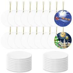 Imagem de Enfeites de cerâmica de sublimação ornamento de sublimação em branco discos de cerâmica a granel ornamento para impressão a calor branco redondo ornamento de porcelana ornamento de árvore de natal