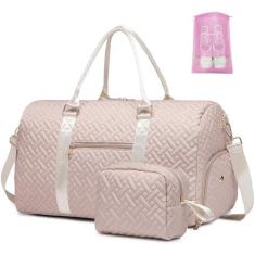 Imagem de Bolsa de viagem para viagem, bolsa de fim de semana com compartimento para sapatos, bolsa de transporte noturna para mulheres com bolsa de higiene pessoal, bolsa de ginástica de 50 L com bolso