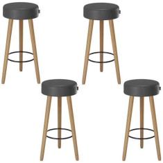Imagem de Kit 4 Banquetas Banco Alto Londres Couro Preto Bar Cozinha Pés Madeira