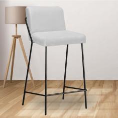 Imagem de Banqueta Alta Com Encosto Drika Industrial Cozinha Bistrô Ferro Preto Sintético Branco - Ahazzo Móveis